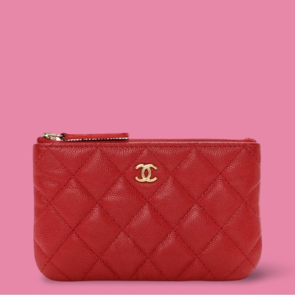 Caviar Quilted Small Cosmetic Case Red - Picture 1 of 14